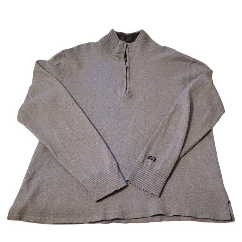 XL North Face WOOL Blend Sweater Men Gray 1/4 Zip Crew Neck Knit Long Sleeve